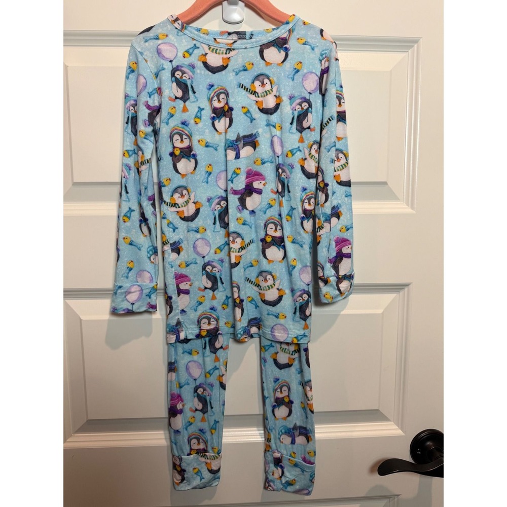 Birdie Bean Kids Penguin Bamboo Viscose Pajama Set Light Blue 5T